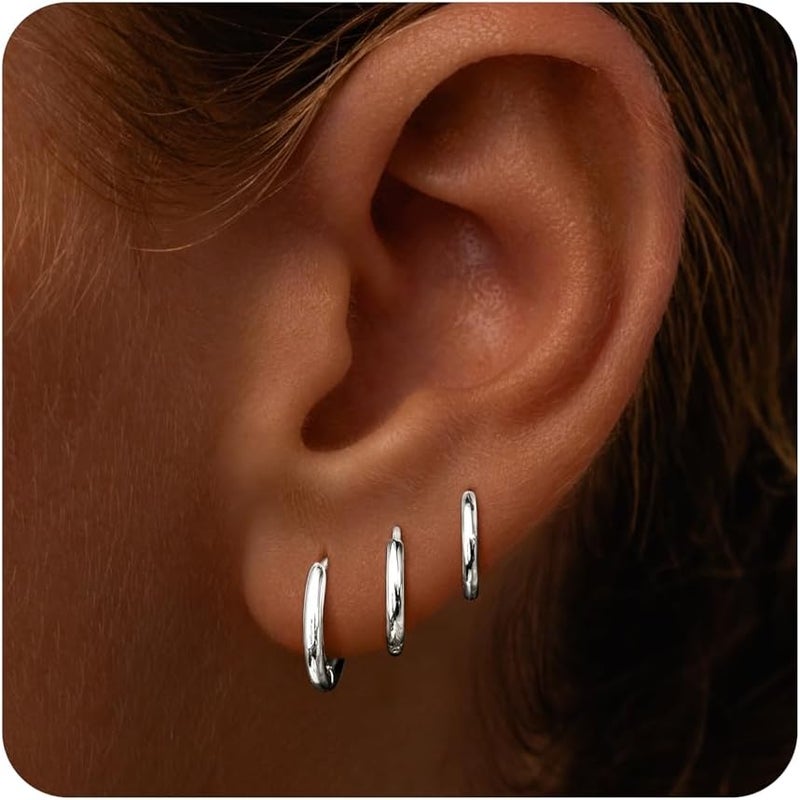 Poxtex Small Sterling Silver Huggie Hoop Earrings Set for Women, Hypoallergenic 14K Gold Plated Hoops Stacks for Multiple Piercings, Dainty Cute Mini Lightweight Cartilage Studs Trendy Jewelry Gift - Image 1